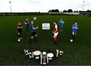 31 May 2021; Pictured, from left, Danny McGrath of Bohemians, Niamh O'Keeffe of Waterford, Kian Hogan of Athlone Town, Cian Kelly of St Patrick's Athletic, Chloe McCarthy of DLR Waves and Colum Doherty of Finn Harps at the EA Sports Underage League Launch at the FAI National Training Centre in Abbotstown, Dublin. Photo by Harry Murphy/Sportsfile