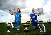 31 May 2021; Chloe McCarthy of DLR Waves, left, and Niamh O'Keeffe of Waterford at the EA Sports Underage League Launch at the FAI National Training Centre in Abbotstown, Dublin. Photo by Harry Murphy/Sportsfile