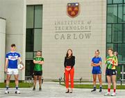 14 June 2021; Maria Kinsella, GPA NEC Chair, with from left, Laois footballer Trevor Collins, Meath footballer Joey Wallace, Laois ladies footballer Fiona Dooley, and Carlow camogie player Ciara Kavanagh at IT Carlow GPA Scholarship 2021 Launch at IT Carlow, Moanacurragh in Carlow. Photo by Eóin Noonan/Sportsfile