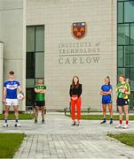 14 June 2021; Maria Kinsella, GPA NEC Chair, with from left, Laois footballer Trevor Collins, Meath footballer Joey Wallace, Laois ladies footballer Fiona Dooley, and Carlow camogie player Ciara Kavanagh at IT Carlow GPA Scholarship 2021 Launch at IT Carlow, Moanacurragh in Carlow. Photo by Eóin Noonan/Sportsfile