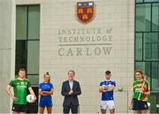 10 June 2021; Cormac O’Toole, IT Carlow Vice President for Corporate Affairs, with, from left, Meath footballer Joey Wallace, Laois ladies footballer Fiona Dooley, Laois footballer Trevor Collins, and Carlow camogie player Ciara Kavanagh at IT Carlow GPA Scholarship 2021 Launch at IT Carlow, Moanacurragh in Carlow. Photo by Eóin Noonan/Sportsfile