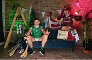 14 June 2021; #HurlingToTheCore ambassador Gearóid Hegarty of Limerick, left, and Joe Canning of Galway at the launch of the second series of Bord Gáis Energy’s GAAGAABox, which features the most passionate hurling fans across the country filmed in their front-rooms as they experience the agony and ecstasy of following their counties’ fortunes from home. You can watch GAAGAABox on Bord Gáis Energy’s #HurlingToTheCore YouTube channel throughout the Senior Hurling Championship. Photo by Brendan Moran/Sportsfile