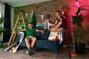 14 June 2021; #HurlingToTheCore ambassador Gearóid Hegarty of Limerick, left, and Joe Canning of Galway at the launch of the second series of Bord Gáis Energy’s GAAGAABox, which features the most passionate hurling fans across the country filmed in their front-rooms as they experience the agony and ecstasy of following their counties’ fortunes from home. You can watch GAAGAABox on Bord Gáis Energy’s #HurlingToTheCore YouTube channel throughout the Senior Hurling Championship. Photo by Brendan Moran/Sportsfile
