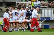 13 June 2021; Paul Cribbin of Kildare is helped off the pitch on a stretcher during the Allianz Football League Division 2 semi-final match between Kildare and Meath at St Conleth's Park in Newbridge, Kildare. Photo by Piaras Ó Mídheach/Sportsfile
