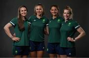 18 June 2021; Team Ireland rowers at the official announcement of the squad who will compete at the Tokyo 2020 Olympics. The rowing team was the first group of Team Ireland athletes to collect their kit bags ahead of the Games. Pictured, from left, are Aifric Keogh, Eimear Lambe, Fiona Murtagh and Emily Hegarty. Photo by Seb Daly/Sportsfile