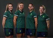 18 June 2021; Team Ireland rowers at the official announcement of the squad who will compete at the Tokyo 2020 Olympics. The rowing team was the first group of Team Ireland athletes to collect their kit bags ahead of the Games. Pictured, from left, are Aifric Keogh, Eimear Lambe, Fiona Murtagh and Emily Hegarty. Photo by Seb Daly/Sportsfile