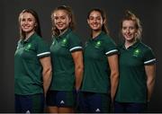 18 June 2021; Team Ireland rowers at the official announcement of the squad who will compete at the Tokyo 2020 Olympics. The rowing team was the first group of Team Ireland athletes to collect their kit bags ahead of the Games. Pictured, from left, are Aifric Keogh, Eimear Lambe, Fiona Murtagh and Emily Hegarty. Photo by Seb Daly/Sportsfile
