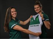 18 June 2021; Team Ireland rowers at the official announcement of the squad who will compete at the Tokyo 2020 Olympics. The rowing team was the first group of Team Ireland athletes to collect their kit bags ahead of the Games. Pictured is Aileen Crowley, left, and Monika Dukarska. Photo by Seb Daly/Sportsfile