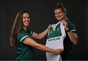 18 June 2021; Team Ireland rowers at the official announcement of the squad who will compete at the Tokyo 2020 Olympics. The rowing team was the first group of Team Ireland athletes to collect their kit bags ahead of the Games. Pictured is Aileen Crowley, left, and Monika Dukarska. Photo by Seb Daly/Sportsfile
