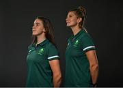 18 June 2021; Team Ireland rowers at the official announcement of the squad who will compete at the Tokyo 2020 Olympics. The rowing team was the first group of Team Ireland athletes to collect their kit bags ahead of the Games. Pictured are Aileen Crowley, left, and Monika Dukarska. Photo by Seb Daly/Sportsfile