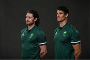 18 June 2021; Team Ireland rowers at the official announcement of the squad who will compete at the Tokyo 2020 Olympics. The rowing team was the first group of Team Ireland athletes to collect their kit bags ahead of the Games. Pictured are Ronan Byrne, left, and Philip Doyle. Photo by Seb Daly/Sportsfile