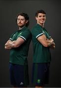 18 June 2021; Team Ireland rowers at the official announcement of the squad who will compete at the Tokyo 2020 Olympics. The rowing team was the first group of Team Ireland athletes to collect their kit bags ahead of the Games. Pictured are Ronan Byrne, left, and Philip Doyle. Photo by Seb Daly/Sportsfile