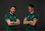 18 June 2021; Team Ireland rowers at the official announcement of the squad who will compete at the Tokyo 2020 Olympics. The rowing team was the first group of Team Ireland athletes to collect their kit bags ahead of the Games. Pictured are Ronan Byrne, left, and Philip Doyle. Photo by Seb Daly/Sportsfile
