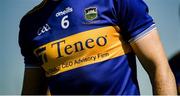 13 June 2021; A detailed view of the Tipperary jersey, featuring the team's sponsor Teneo, during the Allianz Hurling League Division 1 Group A Round 5 match between Waterford and Tipperary at Walsh Park in Waterford. Photo by Stephen McCarthy/Sportsfile