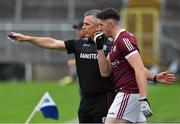 13 June 2021; Galway manager Padraic Joyce with Maitias Ó Bairéad during the Allianz Football League Division 1 Relegation play-off match between Monaghan and Galway at St. Tiernach’s Park in Clones, Monaghan. Photo by Ray McManus/Sportsfile
