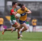 13 June 2021; Cian O'Dea of Clare in action against Tommy Conroy of Mayo during the Allianz Football League Division 2 semi-final match between Clare and Mayo at Cusack Park in Ennis, Clare. Photo by Brendan Moran/Sportsfile
