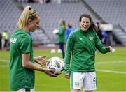 15 June 2021; Niamh Fahey, right, and Claire Walsh of Republic of Ireland before the international friendly match between Iceland and Republic of Ireland at Laugardalsvollur in Reykjavik, Iceland. Photo by Eythor Arnason/Sportsfile