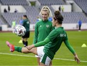 15 June 2021; Saoirse Noonan and Keeva Keenan of Republic of Ireland, right, warm up before the international friendly match between Iceland and Republic of Ireland at Laugardalsvollur in Reykjavik, Iceland. Photo by Eythor Arnason/Sportsfile