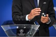 16 June 2021; A draw ball being opened during the UEFA Champions League 2021/22 Second Qualifying Round draw at the UEFA headquarters in Nyon, Switzerland. Photo by Richard Juilliart / UEFA via Sportsfile