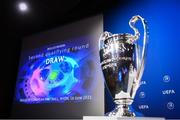 16 June 2021; A general view during the UEFA Champions League 2021/22 Second Qualifying Round draw at the UEFA headquarters in Nyon, Switzerland. Photo by Richard Juilliart / UEFA via Sportsfile