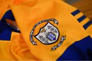 15 June 2021; The Clare crest is seen during a Clare hurling squad portraits session at Cusack Park in Ennis, Clare.  Photo by Eóin Noonan/Sportsfile