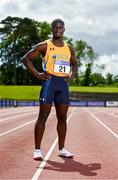 17 June 2021; Israel Olatunde poses for a portrait at the Irish Life Health National Junior/U23 and Senior Track and Field Championships Launch at Morton Stadium in Santry, Dublin. Photo by Eóin Noonan/Sportsfile