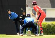 18 June 2021; George Dockrell of Leinster Lightning bowls to Jack Carty of Munster Reds during the Cricket Ireland InterProvincial Trophy 2021 match between Leinster Lightning and Munster Reds at Pembroke Cricket Club in Dublin. Photo by Matt Browne/Sportsfile