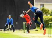 18 June 2021; Tyrone Kane of Munster Reds plays a bowl from David O'Halloran of Leinster Lightning during the Cricket Ireland InterProvincial Trophy 2021 match between Leinster Lightning and Munster Reds at Pembroke Cricket Club in Dublin. Photo by Matt Browne/Sportsfile