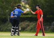 18 June 2021; George Dockrell of Leinster Lightning and Jack Carty of Munster Reds after the Cricket Ireland InterProvincial Trophy 2021 match between Leinster Lightning and Munster Reds at Pembroke Cricket Club in Dublin. Photo by Matt Browne/Sportsfile