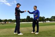 18 June 2021; Northern Knights captain Harrt Tector and North West Warriors captain Andy McBrine before the Cricket Ireland InterProvincial Trophy 2021 match between Northern Knights and North West Warriors at Pembroke Cricket Club in Dublin. Photo by Matt Browne/Sportsfile