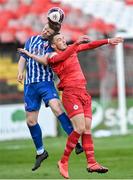30 April 2021; Sean Guerins of Treaty United in action against Michael O'Connor of Shelbourne during the SSE Airtricity League First Division match between Shelbourne and Treaty United at Tolka Park in Dublin. Photo by Piaras Ó Mídheach/Sportsfile