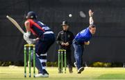 18 June 2021; Graham Hume of North West Warriors bowls to James McCollum of Northern Knights the Cricket Ireland InterProvincial Trophy 2021 match between Northern Knights and North West Warriors at Pembroke Cricket Club in Dublin. Photo by Matt Browne/Sportsfile