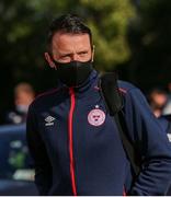 18 June 2021; Brendan Clarke of Shelbourne arrives ahead of the SSE Airtricity League First Division match between Wexford and Shelbourne at Ferrycarrig Park in Wexford. Photo by Michael P Ryan/Sportsfile