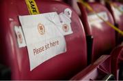 18 June 2021; A seat is seen before the SSE Airtricity League Premier Division match between St Patrick's Athletic and Sligo Rovers at Richmond Park in Dublin. Photo by Harry Murphy/Sportsfile
