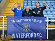 18 June 2021; Waterford supporters Martin O'Callaghan, left, with his father Martin Snr, and son Brandon before their side's SSE Airtricity League Premier Division match against Shamrock Rovers at the RSC in Waterford. Photo by Seb Daly/Sportsfile
