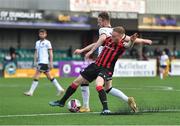 18 June 2021; Dean Byrne of Longford Town in action against Cameron Dummigan of Dundalk during the SSE Airtricity League Premier Division match between Dundalk and Longford Town at Oriel Park in Dundalk, Louth. Photo by Eóin Noonan/Sportsfile