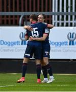 18 June 2021; Matty Smith of St Patrick's Athletic, right, celebrates with Billy King after scoring their side's first goal during the SSE Airtricity League Premier Division match between St Patrick's Athletic and Sligo Rovers at Richmond Park in Dublin. Photo by Harry Murphy/Sportsfile