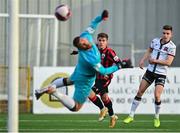 18 June 2021; Aaron McNally of Longford Town shoots to score his side's first goal despite the efforts of Dundalk goalkeeper Alessio Abibi during the SSE Airtricity League Premier Division match between Dundalk and Longford Town at Oriel Park in Dundalk, Louth. Photo by Eóin Noonan/Sportsfile