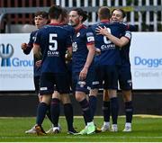 18 June 2021; Matty Smith of St Patrick's Athletic, right, celebrates with teammates after scoring their side's first goal during the SSE Airtricity League Premier Division match between St Patrick's Athletic and Sligo Rovers at Richmond Park in Dublin. Photo by Harry Murphy/Sportsfile