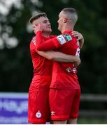 18 June 2021; Georgie Poynton of Shelbourne, left, celebrates with team-mate Michael O'Connor after scoring his side's first goal from a penalty during the SSE Airtricity League First Division match between Wexford and Shelbourne at Ferrycarrig Park in Wexford. Photo by Michael P Ryan/Sportsfile