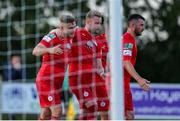 18 June 2021; Georgie Poynton of Shelbourne, left, celebrates after scoring his side's first goal from a penalty during the SSE Airtricity League First Division match between Wexford and Shelbourne at Ferrycarrig Park in Wexford. Photo by Michael P Ryan/Sportsfile