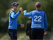 19 June 2021; Leinster Lightning captain George Dockrell, left, congratulates team-mate Kevin O'Brien on claiming the wicket of Northern Knights' James McCollum during the Cricket Ireland InterProvincial Trophy 2021 match between Leinster Lightning and Northern Knights at Pembroke Cricket Club in Dublin. Photo by Seb Daly/Sportsfile