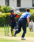 19 June 2021; John Matchet of Northern Knights is bowled by Josh Little of Leinster Lightning during the Cricket Ireland InterProvincial Trophy 2021 match between Leinster Lightning and Northern Knights at Pembroke Cricket Club in Dublin. Photo by Seb Daly/Sportsfile