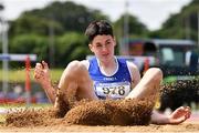 19 June 2021; Joseph Gillespie of Finn Valley AC, Donegal, competing in the Junior Men's Triple Jump    during day one of the Irish Life Health Junior Championships & U23 Specific Events at Morton Stadium in Santry, Dublin. Photo by Sam Barnes/Sportsfile