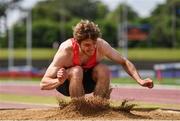 19 June 2021; Joshua Knox of City of Lisburn AC, Down, competing in the Junior Men's Triple Jump during day one of the Irish Life Health Junior Championships & U23 Specific Events at Morton Stadium in Santry, Dublin. Photo by Sam Barnes/Sportsfile