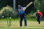 19 June 2021; Simi Singh of Leinster Lightning is bowled by Mark Adair of Northern Knights during the Cricket Ireland InterProvincial Trophy 2021 match between Leinster Lightning and Northern Knights at Pembroke Cricket Club in Dublin. Photo by Seb Daly/Sportsfile