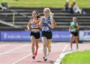 19 June 2021; Aoife Mcgreevy of Lagan Valley AC, Donegal, centre, and Holly Brennan of Cilles AC, Meath, left, competing in the Junior Women's 5000m during day one of the Irish Life Health Junior Championships & U23 Specific Events at Morton Stadium in Santry, Dublin. Photo by Sam Barnes/Sportsfile