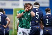 19 June 2021; Alex Soroka of Ireland celebrates after scoring his side's first try during the U20 Six Nations Rugby Championship match between Scotland and Ireland at Cardiff Arms Park in Cardiff, Wales. Photo by Chris Fairweather/Sportsfile