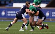 19 June 2021; Cathal Forde of Ireland is challenged by Cameron Scott and Elliot Groulay of Scotland during the U20 Six Nations Rugby Championship match between Scotland and Ireland at Cardiff Arms Park in Cardiff, Wales. Photo by Chris Fairweather/Sportsfile
