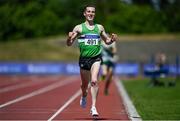 19 June 2021; Conor Maguire of Monaghan Phoenix AC, Monaghan, celebrates winning the Under 23 Men's 5000m during day one of the Irish Life Health Junior Championships & U23 Specific Events at Morton Stadium in Santry, Dublin. Photo by Sam Barnes/Sportsfile
